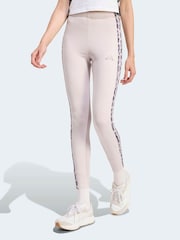 adidas Cream Seasonal Essentials Leopard Print Tights With 3-Stripes - Image 1 of 6