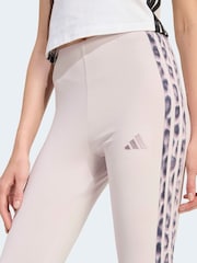 adidas Cream Seasonal Essentials Leopard Print Tights With 3-Stripes - Image 4 of 6
