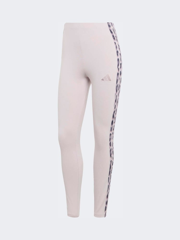 adidas Cream Seasonal Essentials Leopard Print Tights With 3-Stripes - Image 6 of 6
