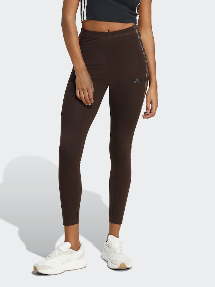 adidas Brown Seasonal Essentials Leopard Print Tights With 3-Stripes - Image 1 of 6