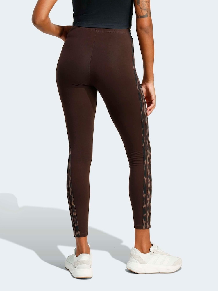 adidas Brown Seasonal Essentials Leopard Print Tights With 3-Stripes - Image 2 of 6