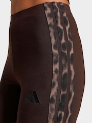 adidas Brown Seasonal Essentials Leopard Print Tights With 3-Stripes - Image 4 of 6