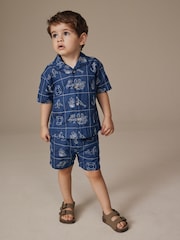 Blue Denim Sea Life Embroidery - Short Sleeve Revere Collar Shirt & Shorts Set (3mths-10yrs) - Attēls 1 no 9