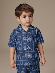 Blue Denim Sea Life Embroidery - Short Sleeve Revere Collar Shirt & Shorts Set (3mths-10yrs) - Attēls 2 no 9
