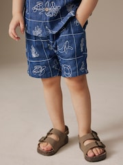 Blue Denim Sea Life Embroidery - Short Sleeve Revere Collar Shirt & Shorts Set (3mths-10yrs) - Attēls 4 no 9