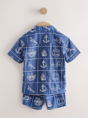 Blue Denim Sea Life Embroidery - Short Sleeve Revere Collar Shirt & Shorts Set (3mths-10yrs) - Attēls 7 no 9