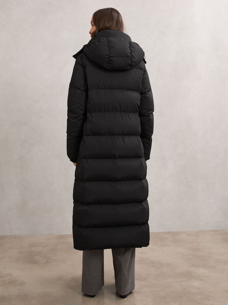 Reiss Black Colette Belted Longline Hooded Puffer Coat - Image 6 of 6 Reiss Black Colette Belted Longline Hooded Puffer Coat - Image 6 of 6