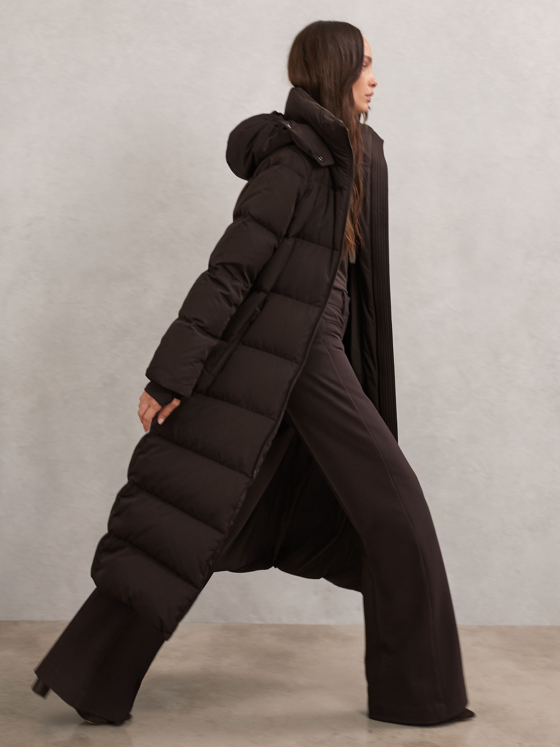 Buy Reiss Chocolate Brown Colette Belted Longline Hooded Puffer