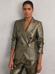 ذهبي - Reiss Sienna Double-Breasted Metallic Suit Blazer with Cotton - صورة 1 من 6