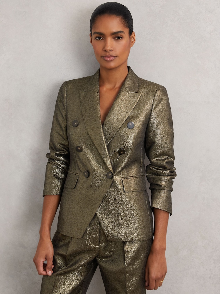 ذهبي - Reiss Sienna Double-Breasted Metallic Suit Blazer with Cotton - صورة 1 من 6