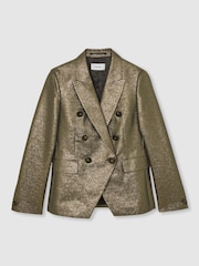 ذهبي - Reiss Sienna Double-Breasted Metallic Suit Blazer with Cotton - صورة 2 من 6