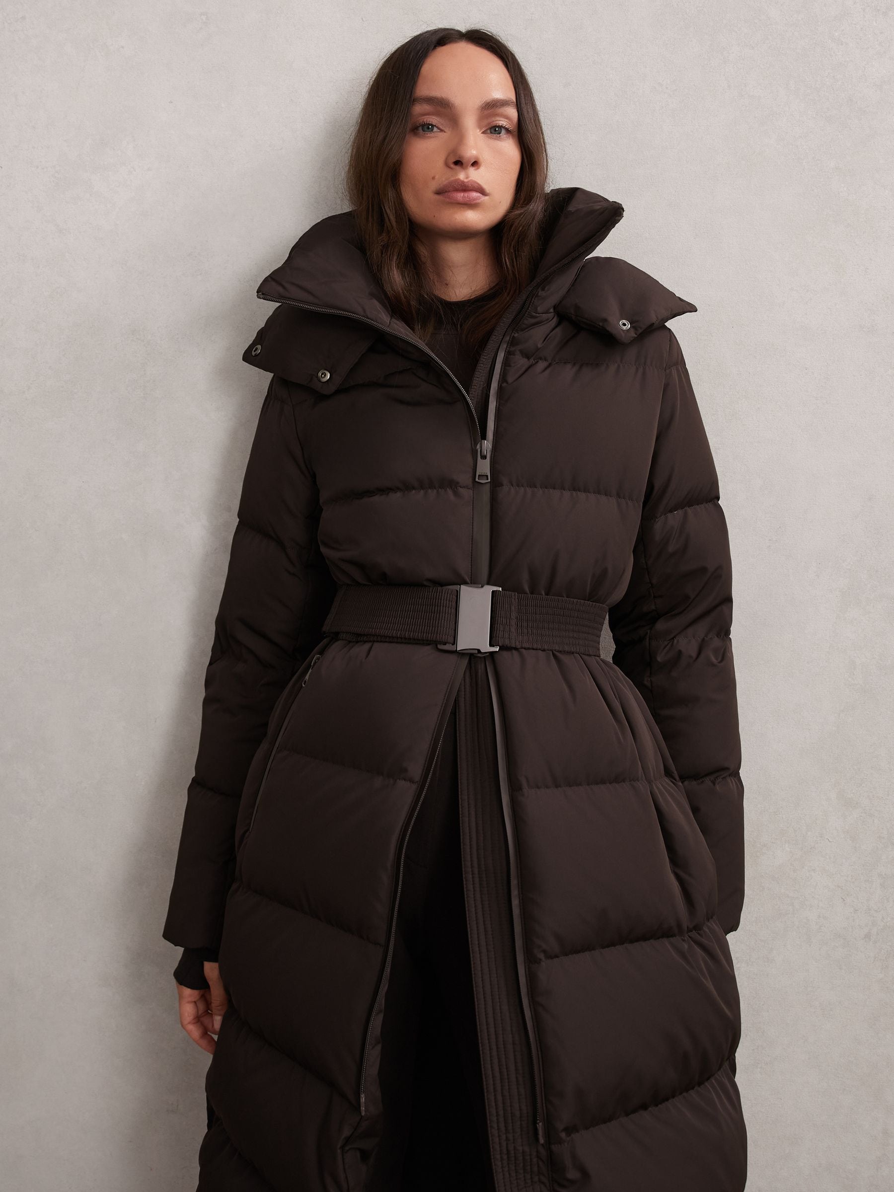 Buy Reiss Chocolate Brown Colette Petite Belted Longline Hooded