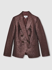 عنابي - Reiss Sienna Double-Breasted Metallic Suit Blazer with Cotton - صورة 2 من 7