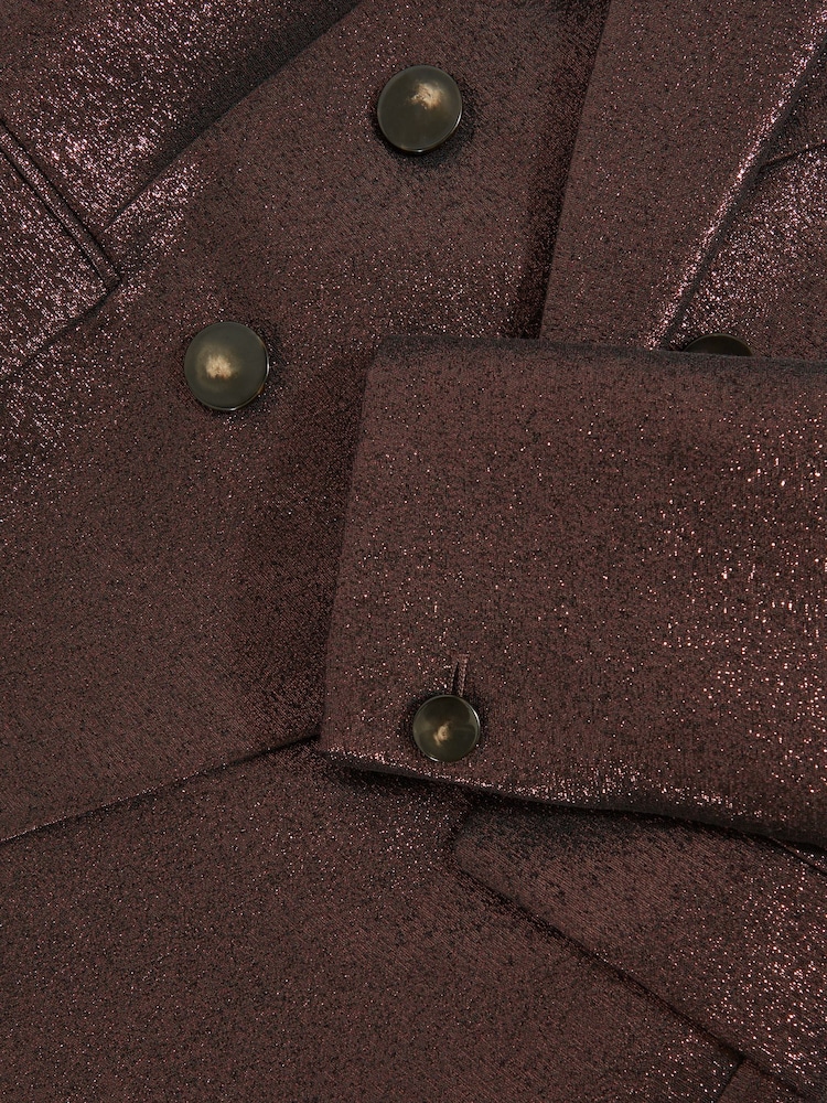 عنابي - Reiss Sienna Double-Breasted Metallic Suit Blazer with Cotton - صورة 7 من 7 عنابي - Reiss Sienna Double-Breasted Metallic Suit Blazer with Cotton - صورة 7 من 7