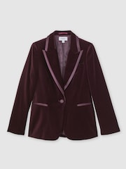 Reiss Burgundy Elia Velvet Single-Breasted Suit Blazer - Image 2 of 7