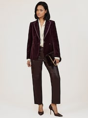 Reiss Burgundy Elia Velvet Single-Breasted Suit Blazer - Image 3 of 7