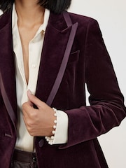 Reiss Burgundy Elia Velvet Single-Breasted Suit Blazer - Image 4 of 7
