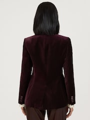 Reiss Burgundy Elia Velvet Single-Breasted Suit Blazer - Image 5 of 7