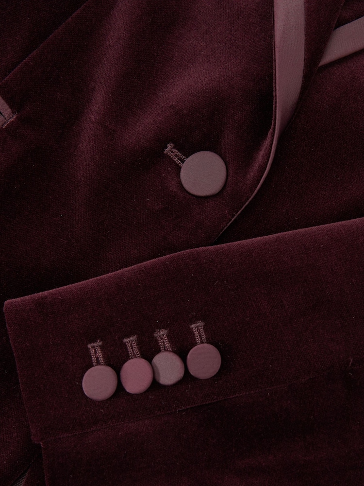 Reiss Burgundy Elia Velvet Single-Breasted Suit Blazer - Image 7 of 7