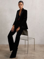 Reiss Black Myrtle Velvet Flared Trousers - Image 6 of 7