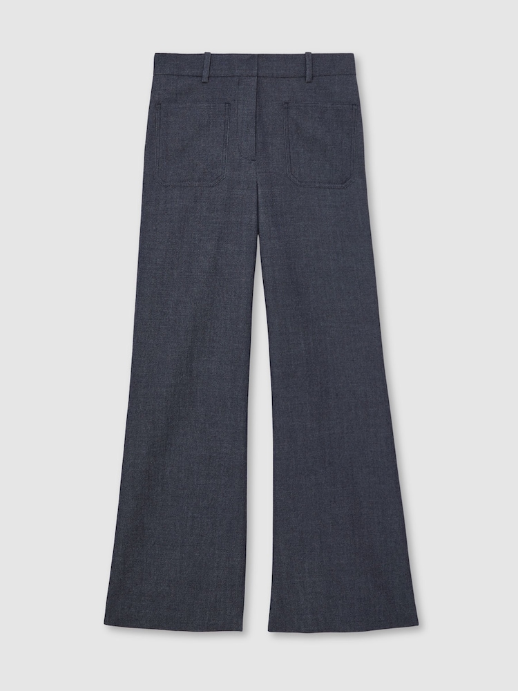 Reiss Blue Uma Flannel Patch-Pocket Flared Trousers with Wool - Image 2 of 7