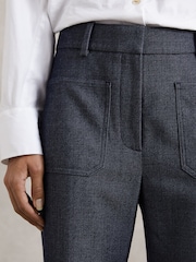 Reiss Blue Uma Flannel Patch-Pocket Flared Trousers with Wool - Image 4 of 7