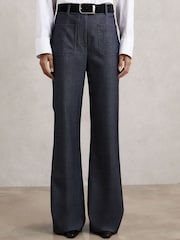 Reiss Blue Uma Flannel Patch-Pocket Flared Trousers with Wool - Image 5 of 7