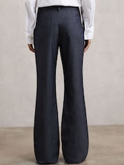 Reiss Blue Uma Flannel Patch-Pocket Flared Trousers with Wool - Image 6 of 7