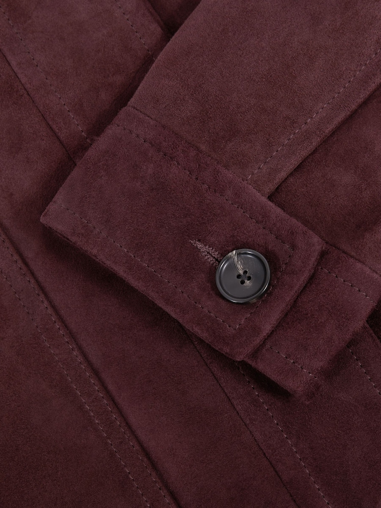 Reiss Burgundy Sonny Suede Button-Through Jacket - Image 6 of 6 Reiss Burgundy Sonny Suede Button-Through Jacket - Image 6 of 6