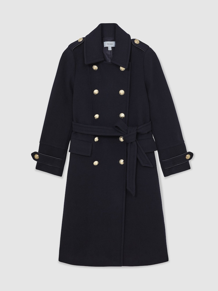 Reiss Navy Farley Wool-Blend Double-Breasted Coat - Image 2 of 7 Reiss Navy Farley Wool-Blend Double-Breasted Coat - Image 2 of 7