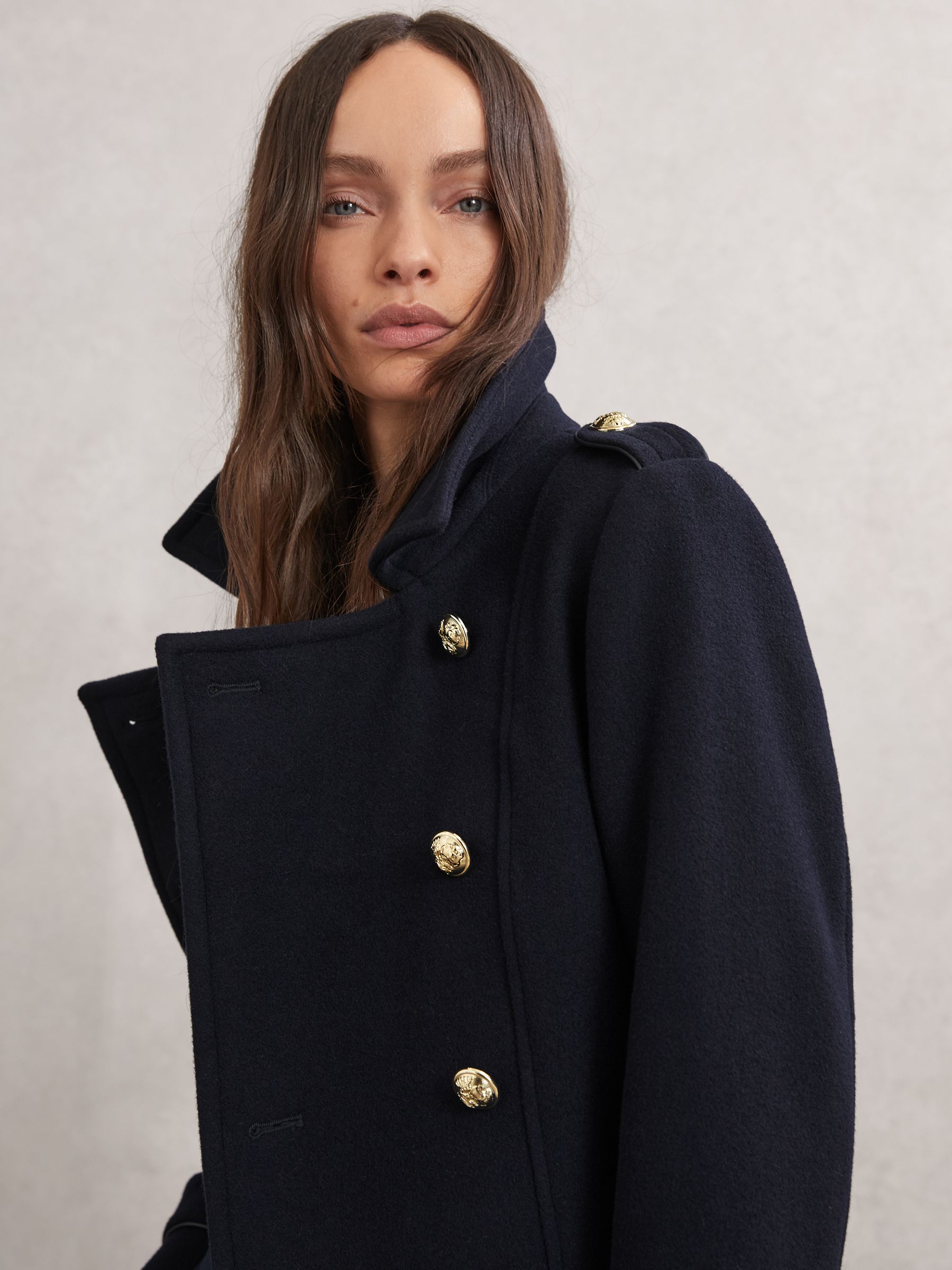 Buy Reiss Navy Farley Wool-Blend Double-Breasted Coat from Next USA