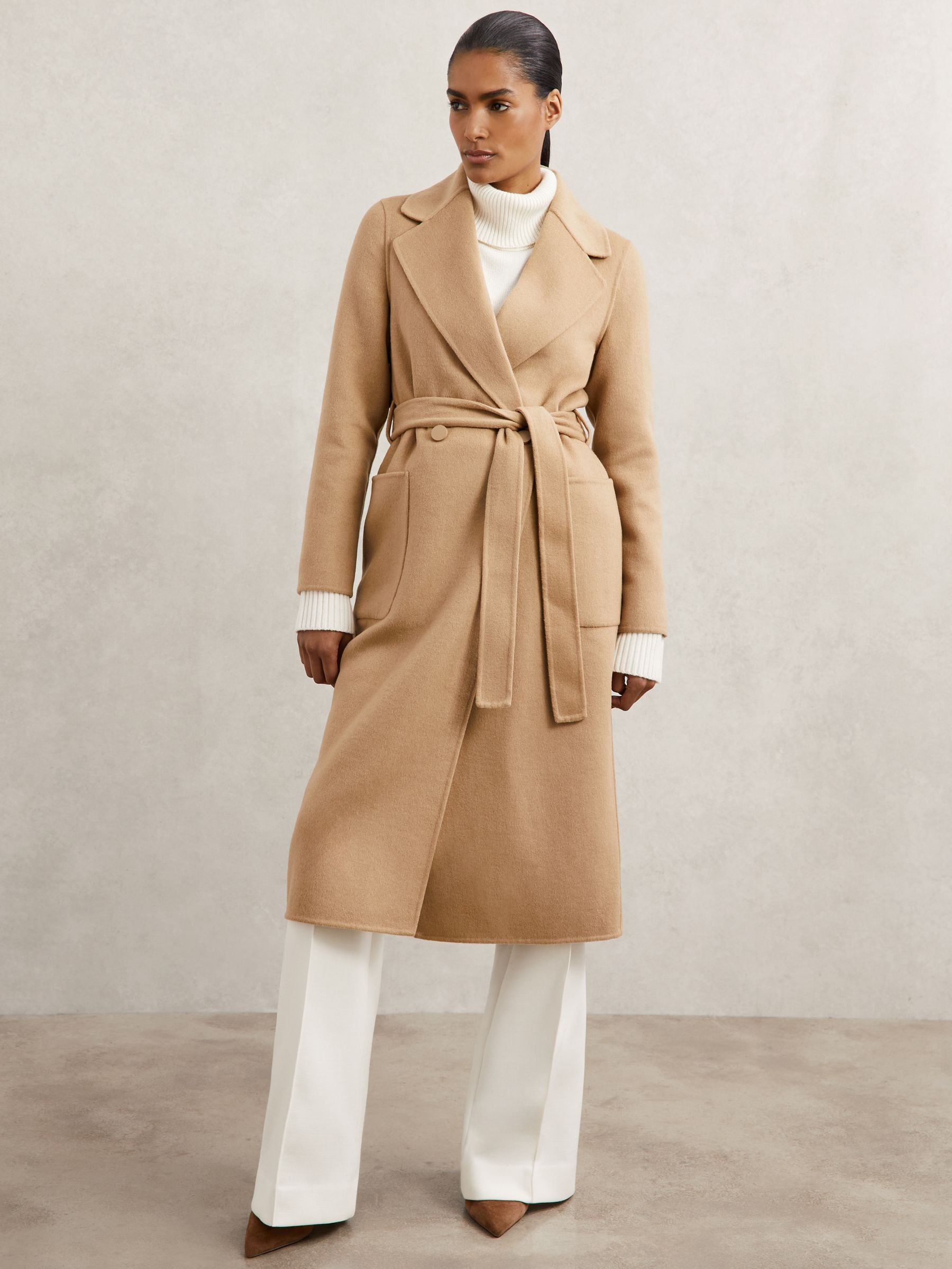 Buy Reiss Camel Lucia Wool-Blend Double-Breasted Blindseam Coat