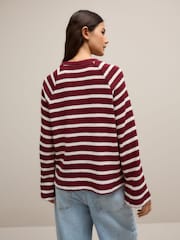 Red and Ecru Stripe Long Sleeve Crew Neck Jumper - Image 2 of 8