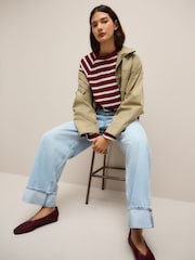Red and Ecru Stripe Long Sleeve Crew Neck Jumper - Image 3 of 8