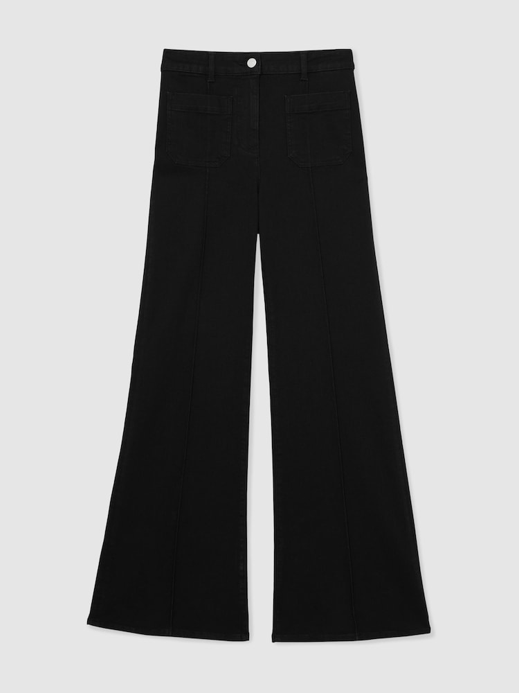 Reiss Black Sakura Patch Pocket Flared Jeans - Image 2 of 8 Reiss Black Sakura Patch Pocket Flared Jeans - Image 2 of 8