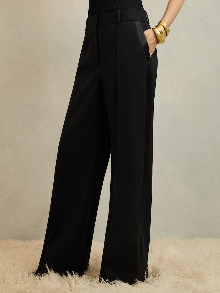 Reiss Black Della Petite Atelier Wide-Leg Tuxedo Trousers - Image 1 of 7 Reiss Black Della Petite Atelier Wide-Leg Tuxedo Trousers - Image 1 of 7