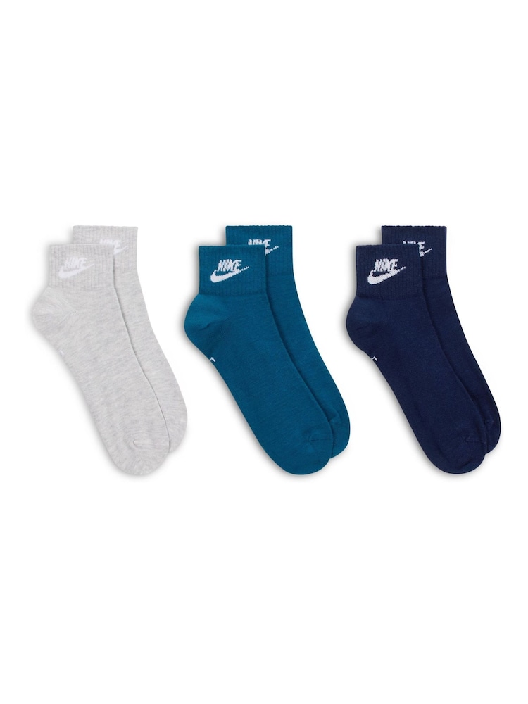 Nike Blue Everyday Essential Ankle Socks 3 Pack - Image 2 of 4