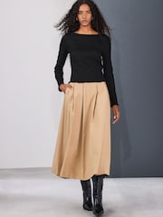 Black Shirred Long Sleeve Slash Neck Top - Image 2 of 8