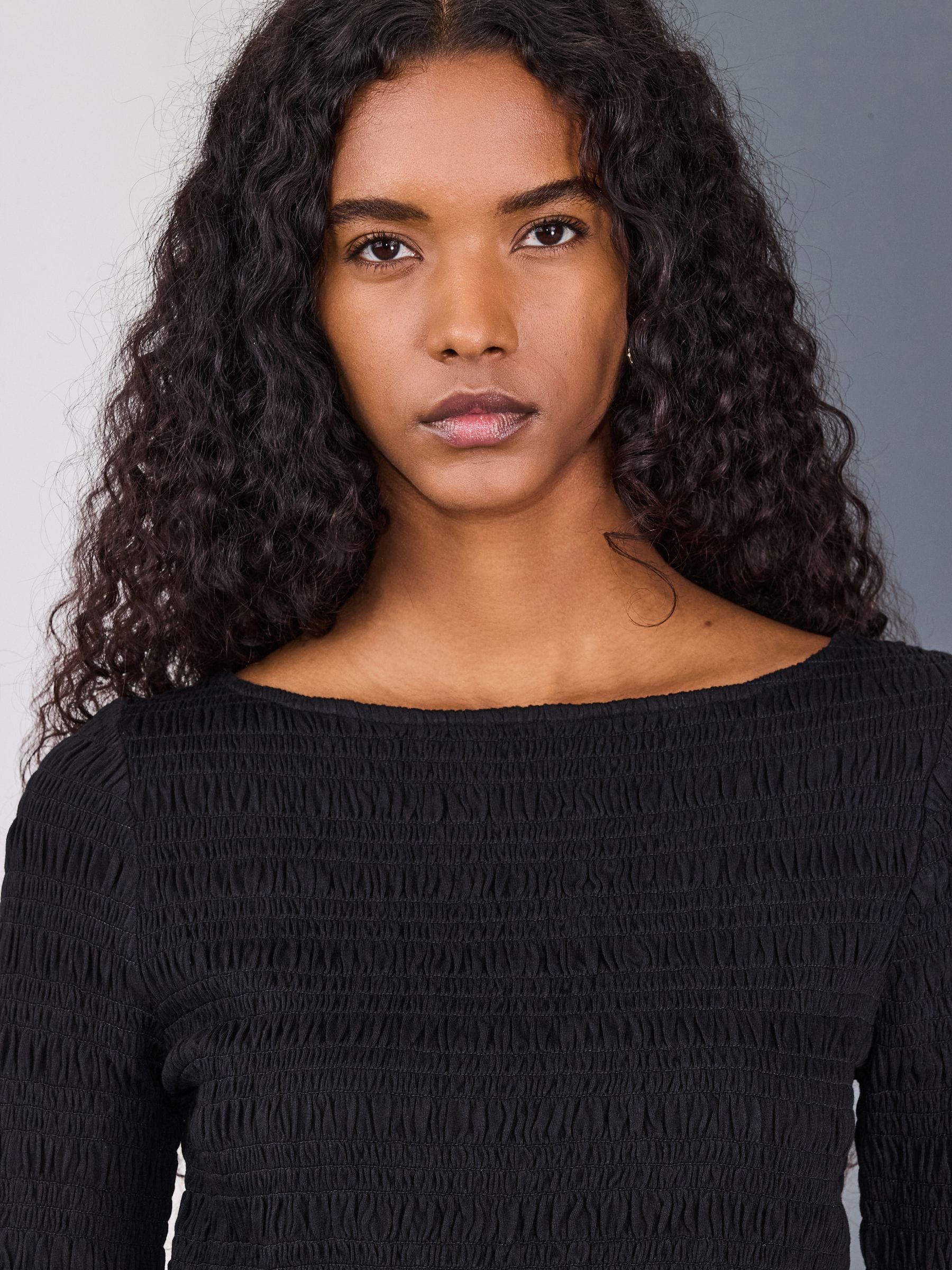Buy Black Shirred Long Sleeve Slash Neck Top from Next USA