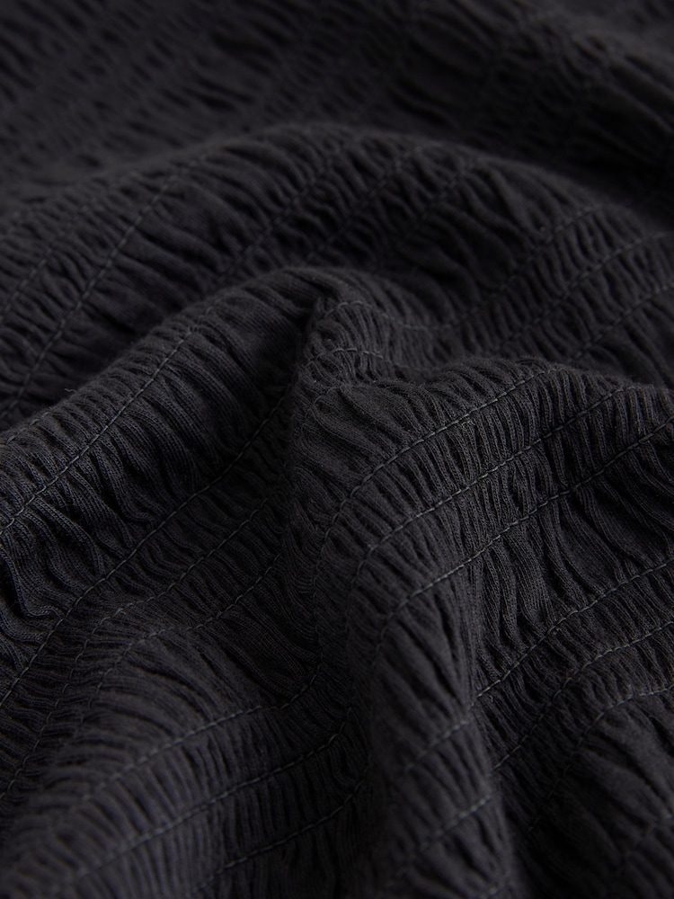 Czarny - Shirred Long Sleeve Slash Neck Top - Obraz 8 z 8 Czarny - Shirred Long Sleeve Slash Neck Top - Obraz 8 z 8