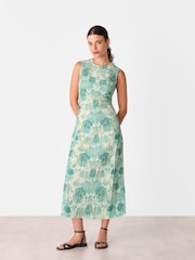 Whistles Green Floral Print Textured Midi Dress - Image 1 of 5
