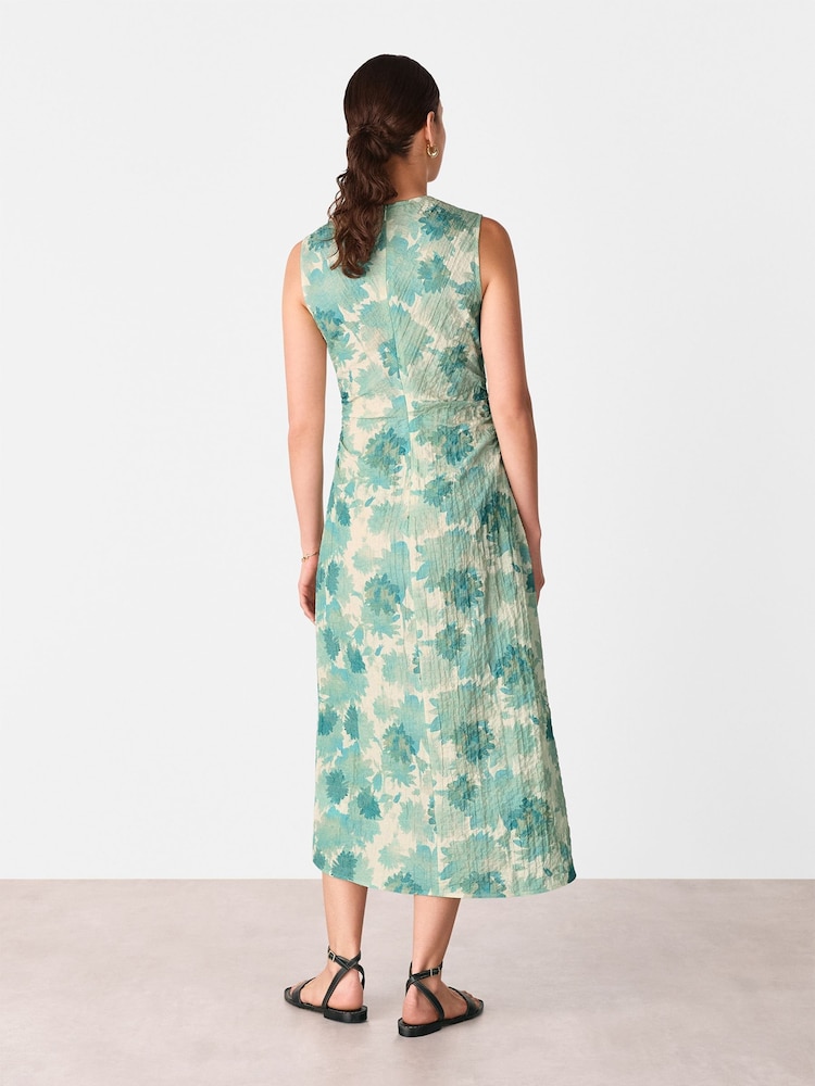 Whistles Green Floral Print Textured Midi Dress - Image 2 of 5