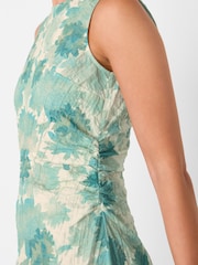 Whistles Green Floral Print Textured Midi Dress - Image 4 of 5