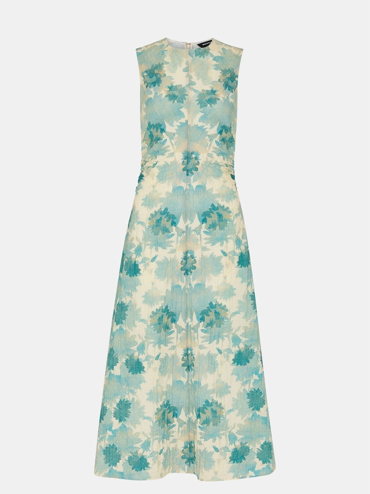 Whistles Green Floral Print Textured Midi Dress - Image 5 of 5