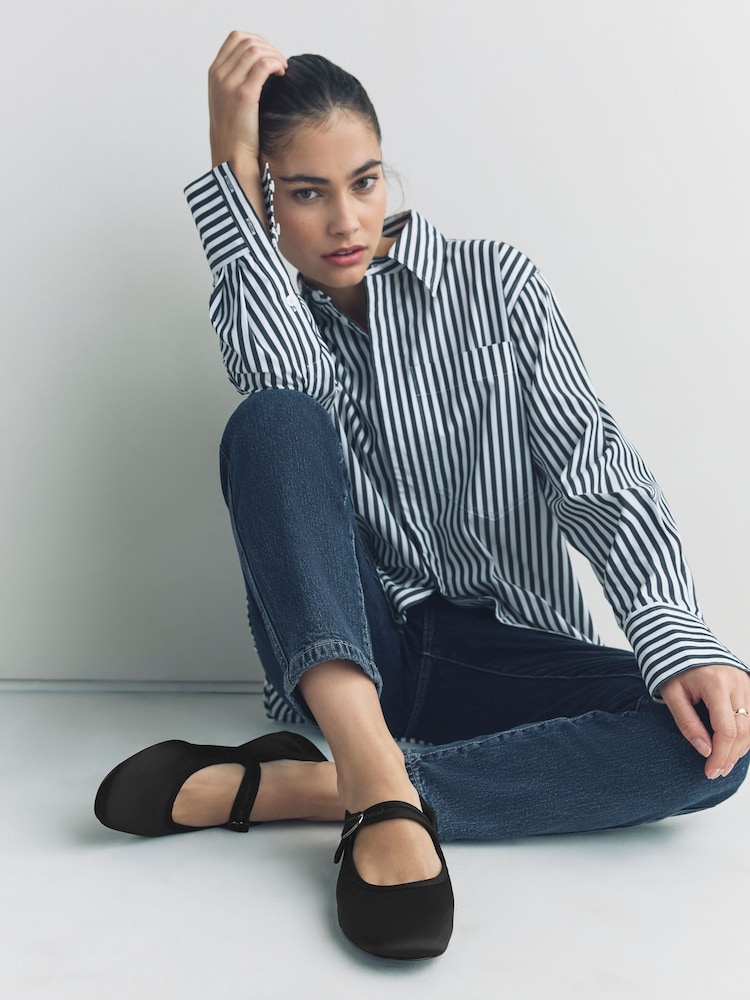 Black Satin Forever Comfort Round Toe Buckle Detail Mary Jane Shoes - Image 2 of 11