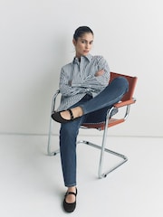 Black Satin Forever Comfort Round Toe Buckle Detail Mary Jane Shoes - Image 3 of 11