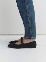 Black Satin Forever Comfort Round Toe Buckle Detail Mary Jane Shoes - Image 5 of 11