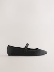 Black Satin Forever Comfort Round Toe Buckle Detail Mary Jane Shoes - Image 9 of 11
