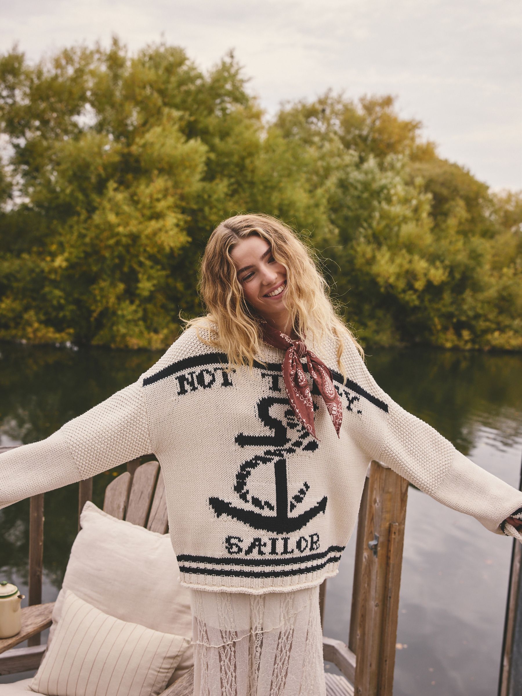 Buy White/Blue Knitted Sailor Slogan Jumper from the Next UK