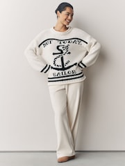 White/Blue Knitted Sailor Slogan Jumper - Image 2 of 8